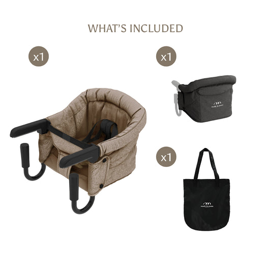 Portable Hook-On Baby Chair (Beige) + Fabric Cover (Dark Grey)