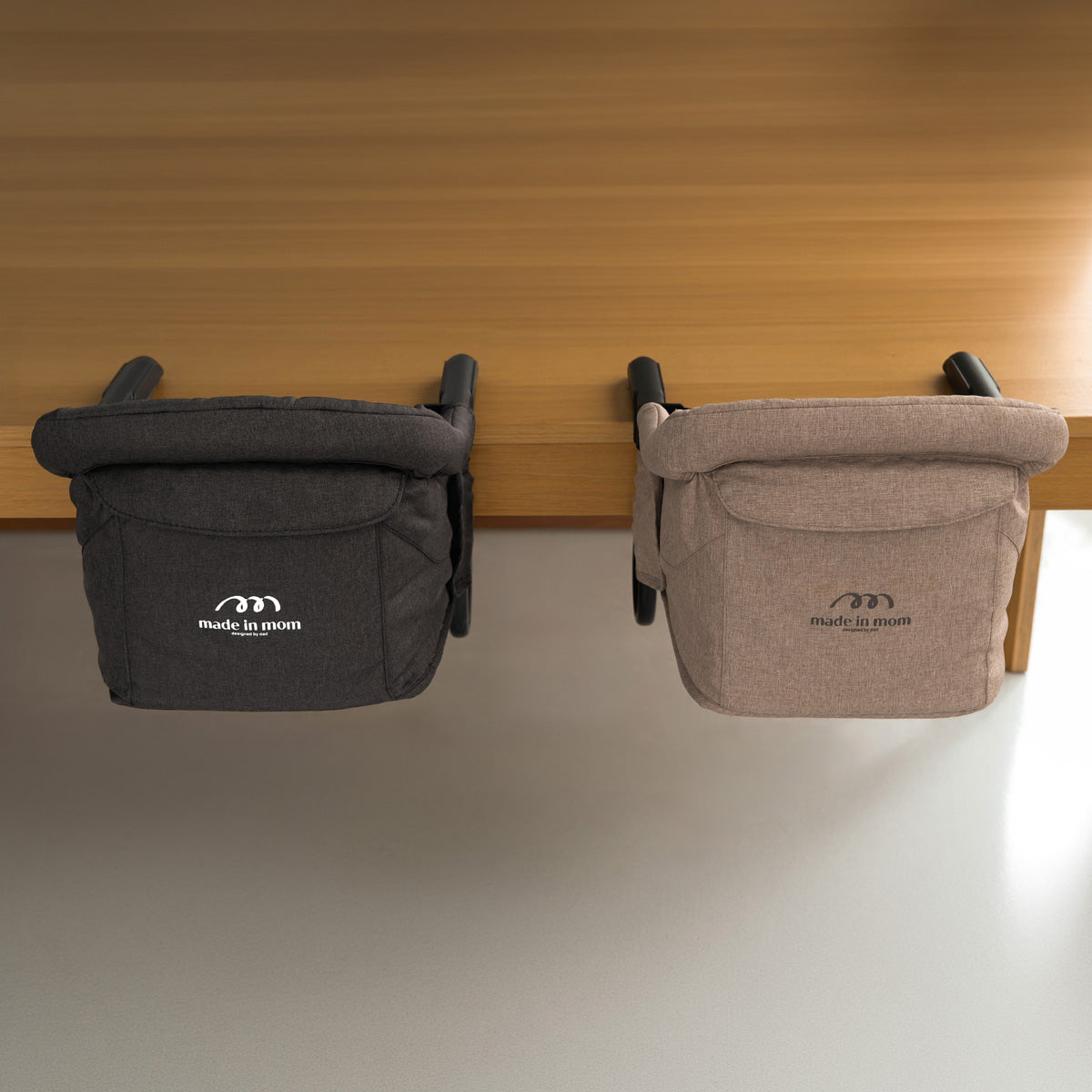 Portable Hook-On Baby Chair (Beige) + Fabric Cover (Dark Grey)