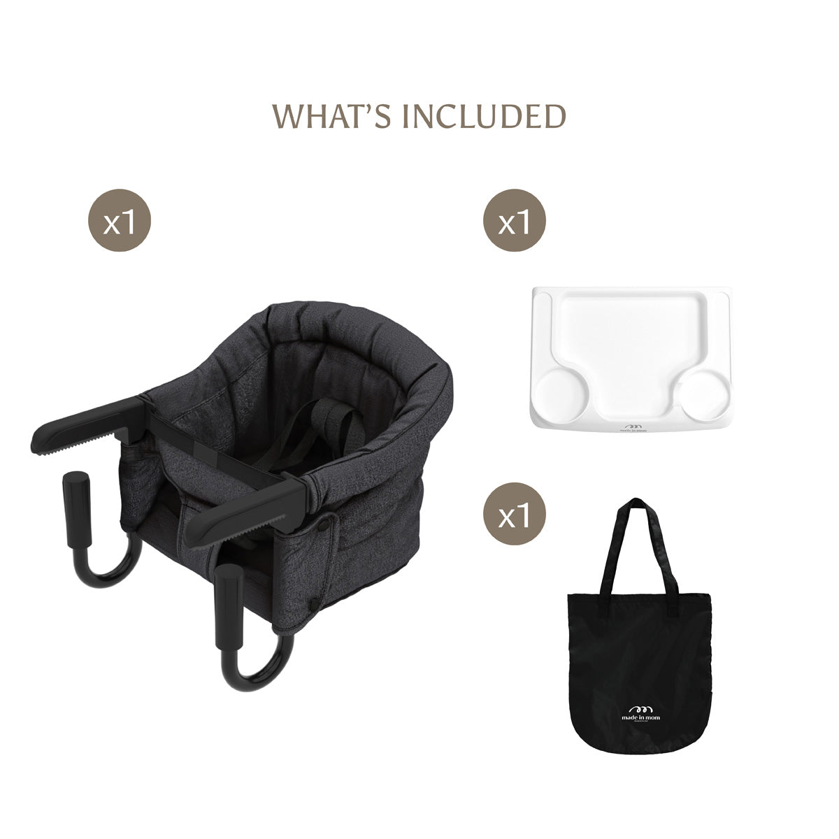 Portable Hook-On Baby Chair (Dark Grey) + Tray