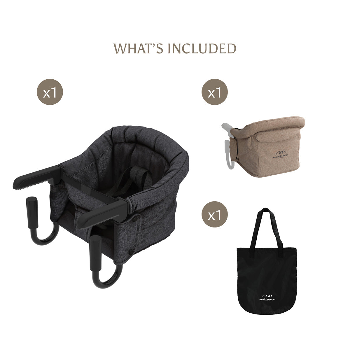 Portable Hook-On Baby Chair (Dark Grey) + Fabric Cover (Beige)