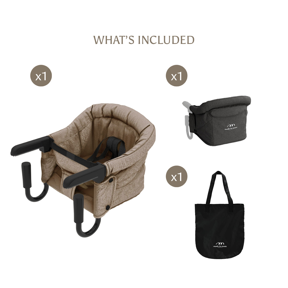 Portable Hook-On Baby Chair (Beige) + Fabric Cover (Dark Grey)