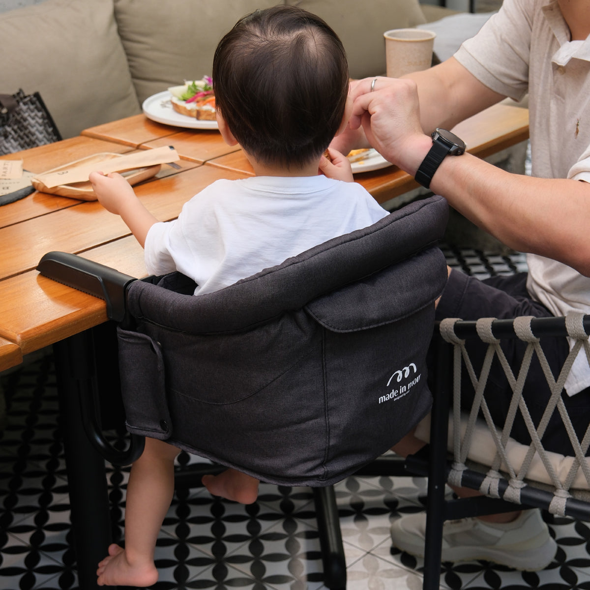 Portable Hook-On Baby Chair (Dark Grey) + Fabric Cover (Beige)