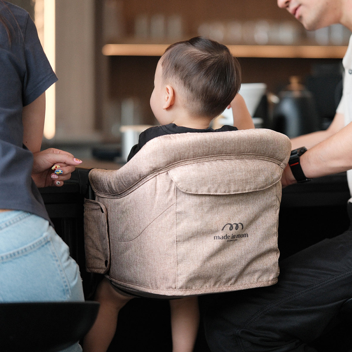 Portable Hook-On Baby Chair (Beige) + Fabric Cover (Dark Grey)