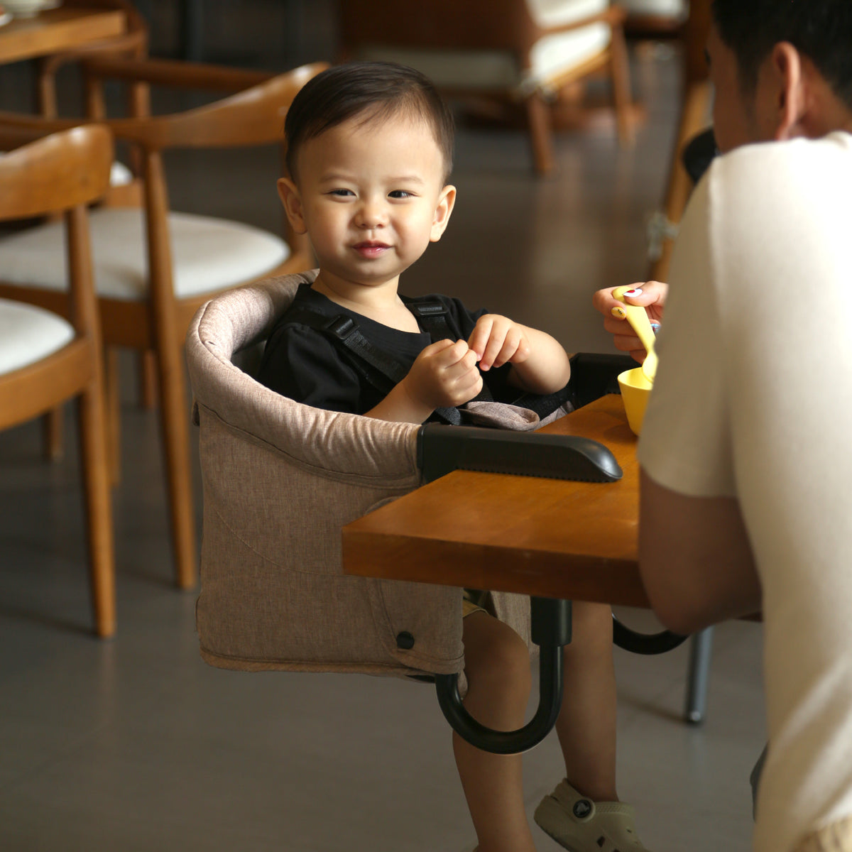 Portable Hook-On Baby Chair (Dark Grey) + Fabric Cover (Beige)